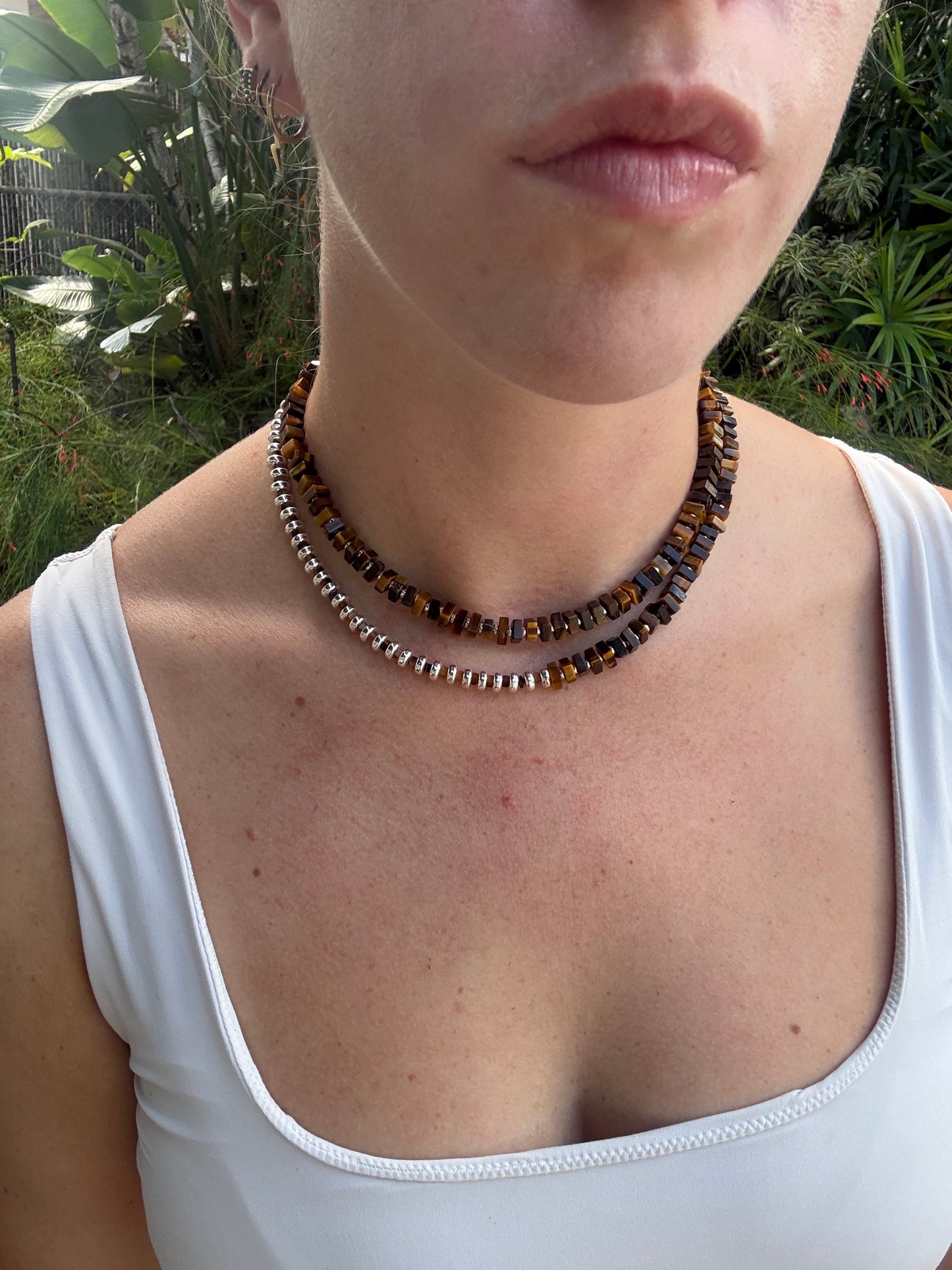 Tiger Eye & Silver Half and Half Necklace