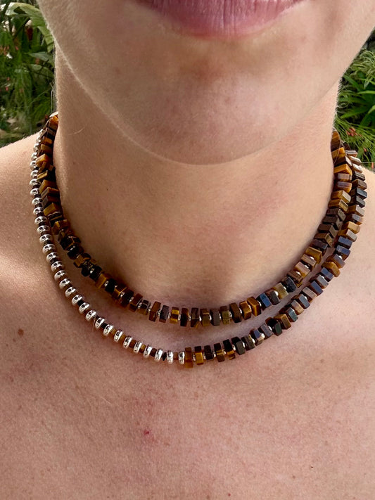 Tiger Eye & Silver Half and Half Necklace