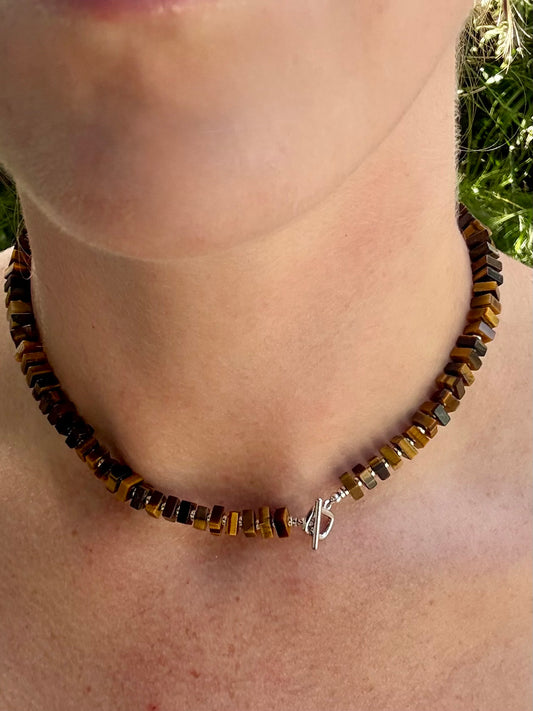 Tiger Eye & Silver Chunky Layering Necklace