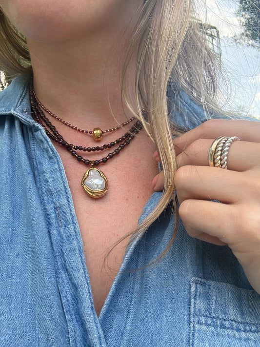 Garnet & Gold Slider Necklace