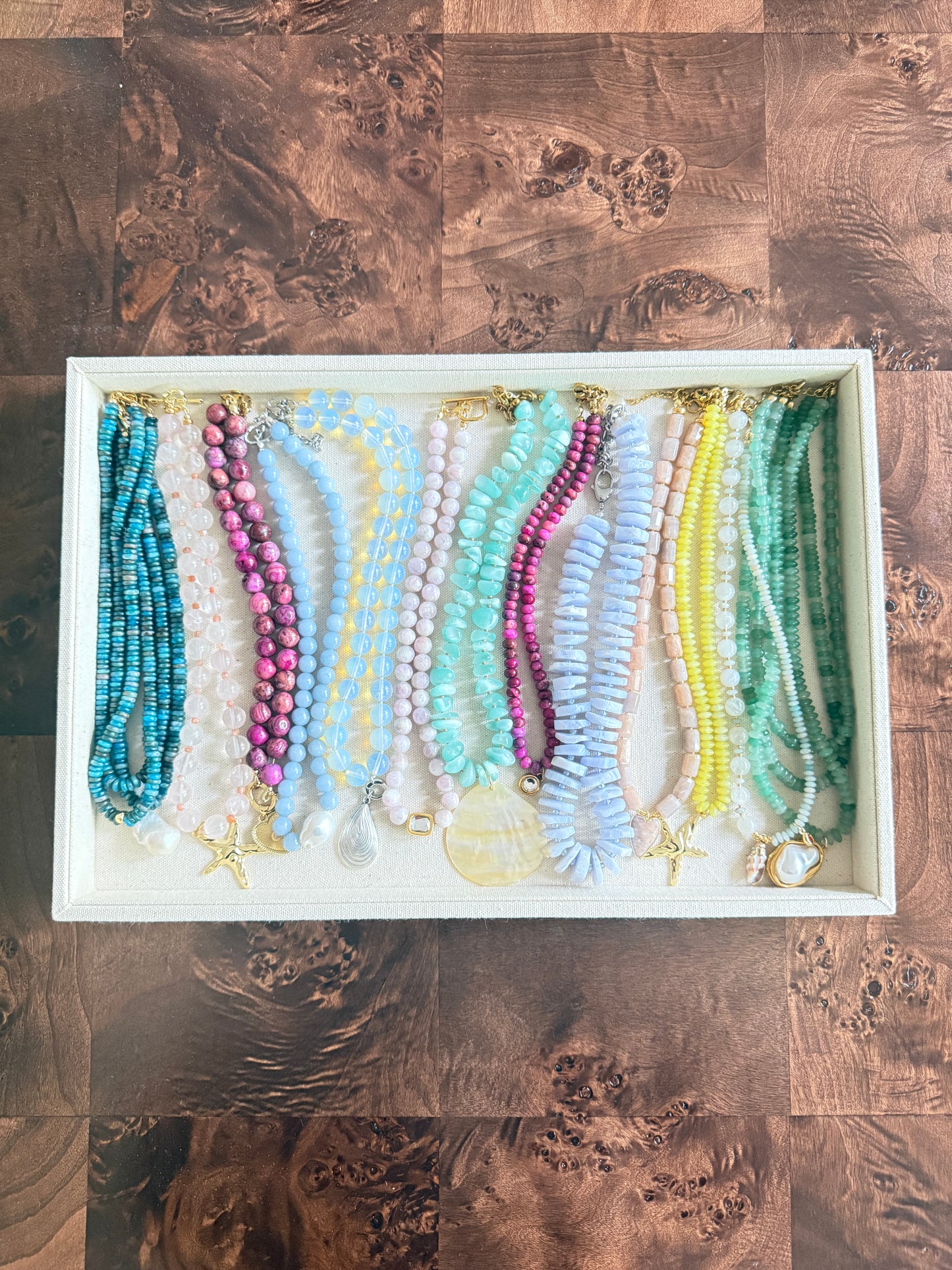 Natural Blue Lace Agate Shell Bead Necklace