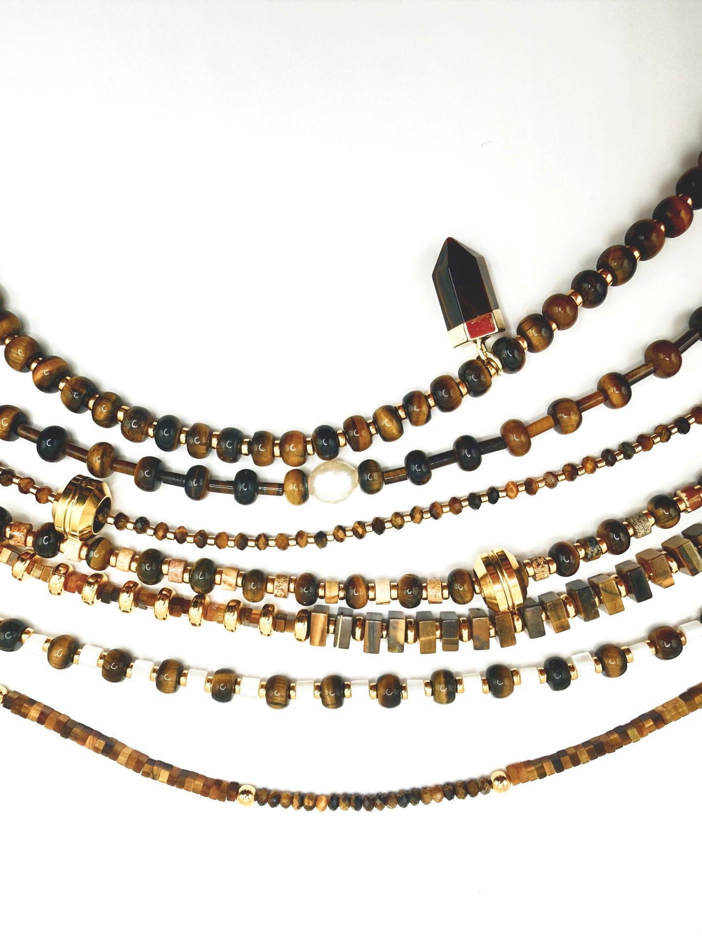 Tiger Eye & Gold Half and Half Necklace