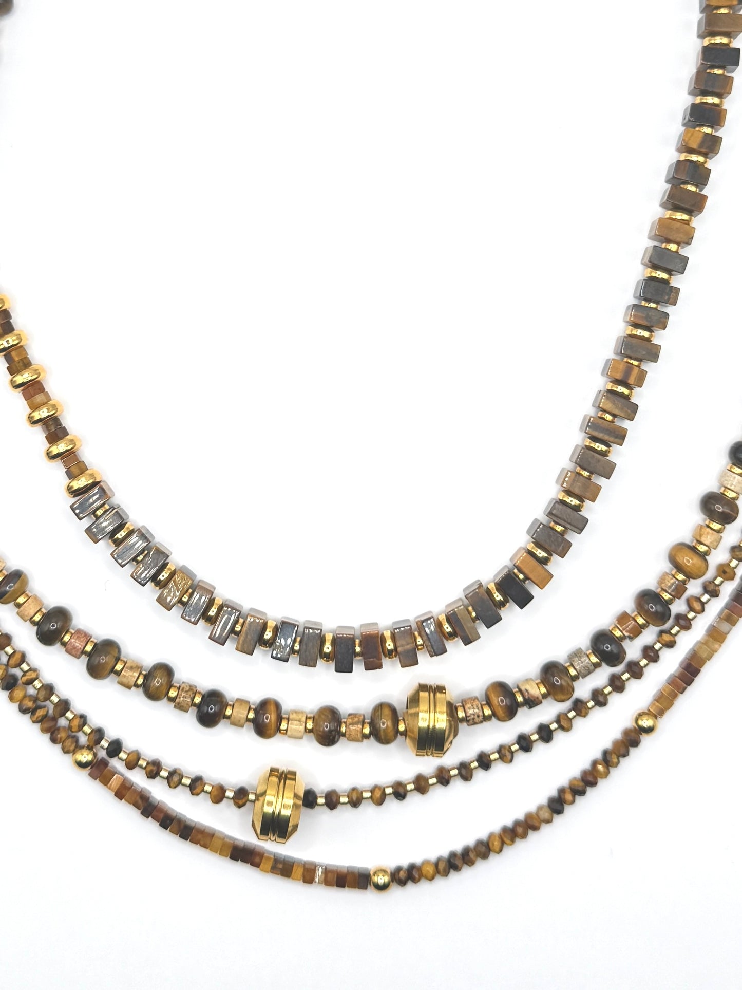 Tiger Eye & Gold Slider Necklace
