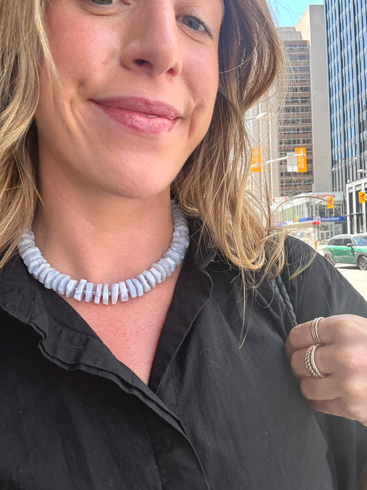 Natural Blue Lace Agate Shell Bead Necklace