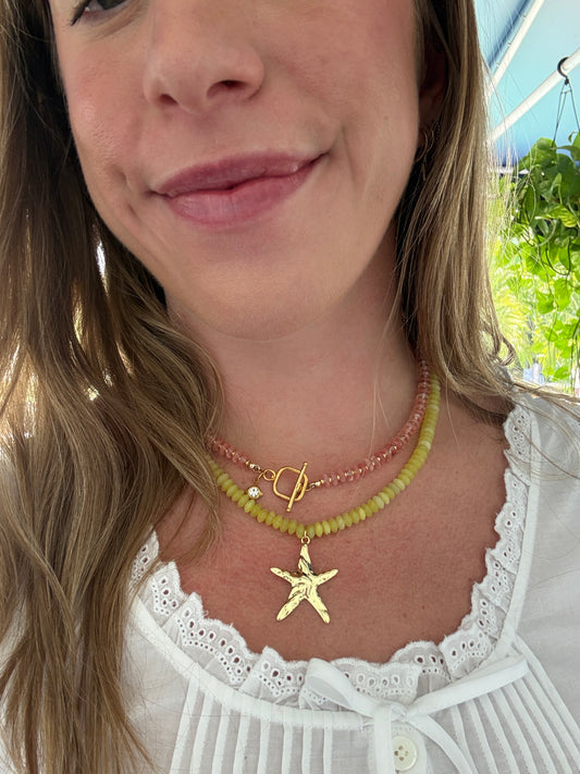 Natural Lemon Jade and Starfish Necklace