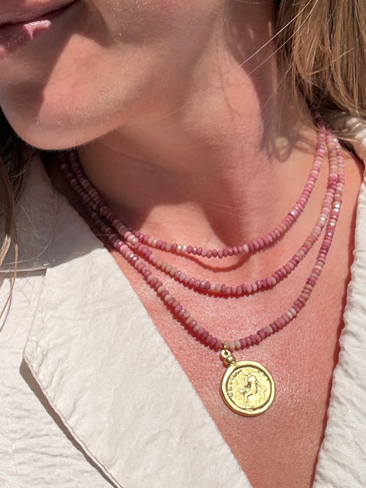 Petrified Pink Rhodonite Coin Drop 3-Strand Necklace