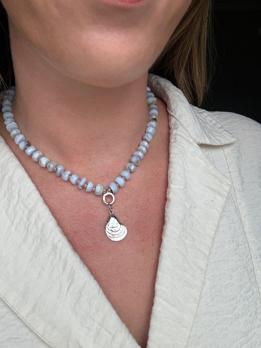 Blue Lace Agate Shell Drop Necklace