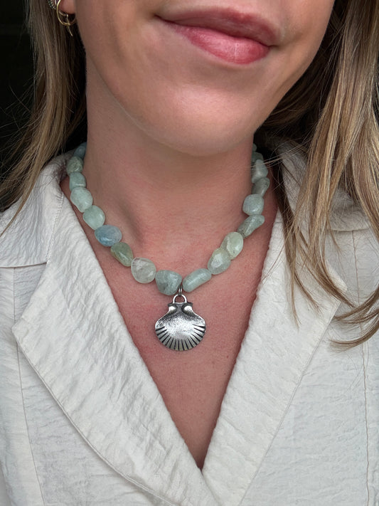 Aquamarine Shell Drop Necklace