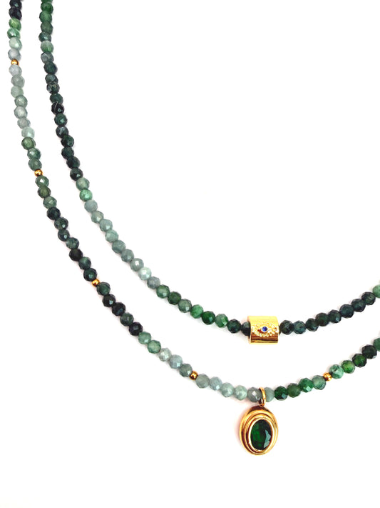 Burma Jade Ombré Necklace with Emerald Charm