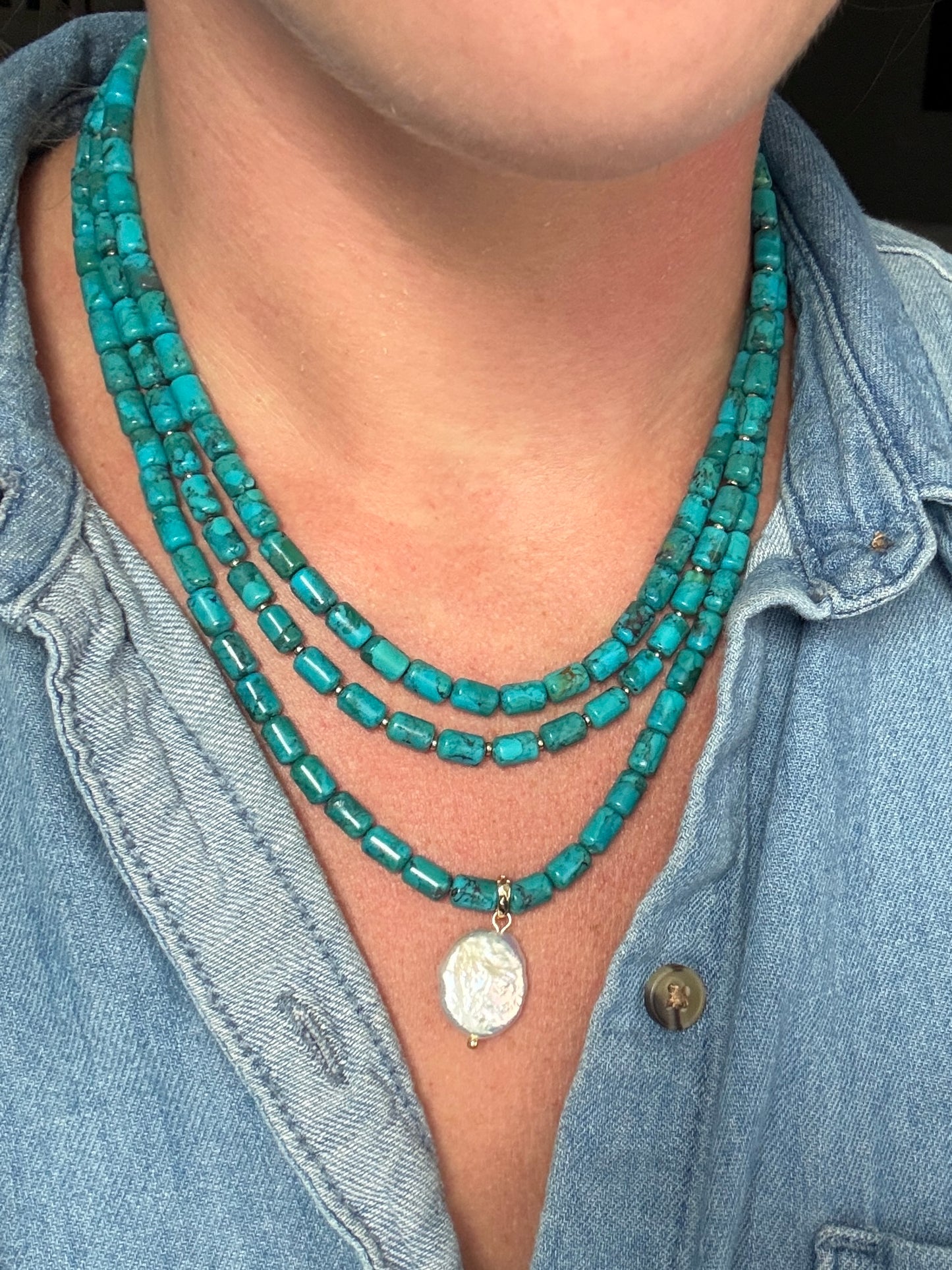 Turquoise Pearl Drop 3-Strand Necklace