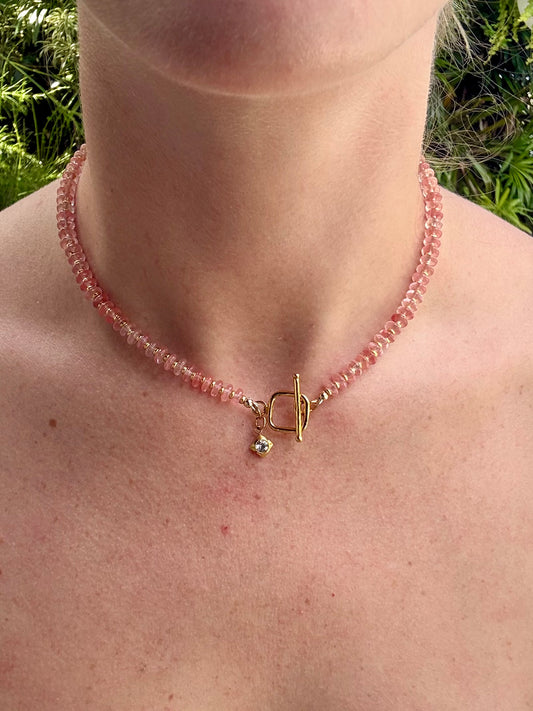 Cherry Quartz Bling Drop Necklace