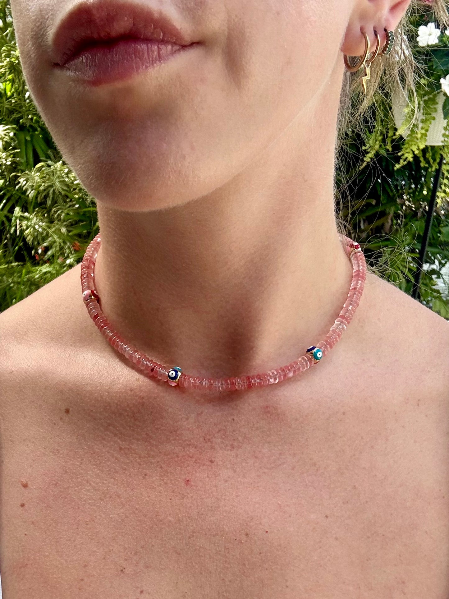 Cherry Quartz Evil Eye Necklace