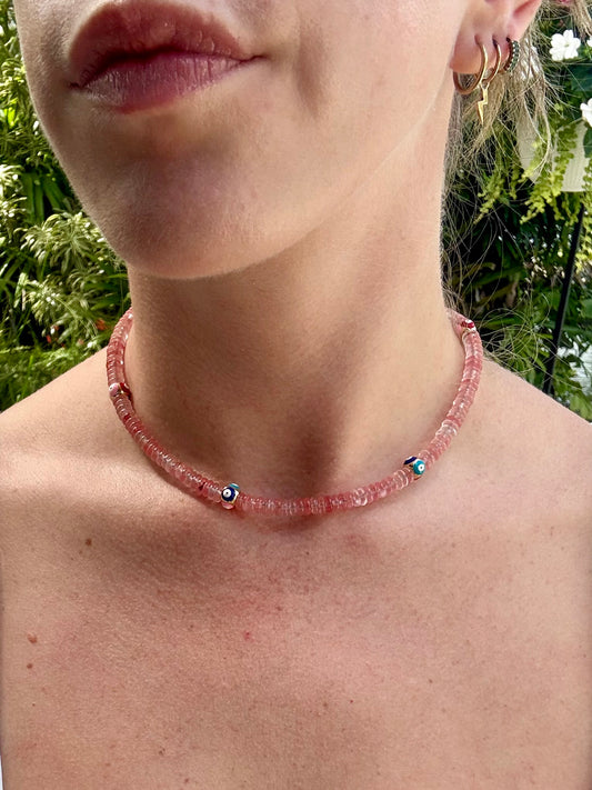 Cherry Quartz Evil Eye Necklace