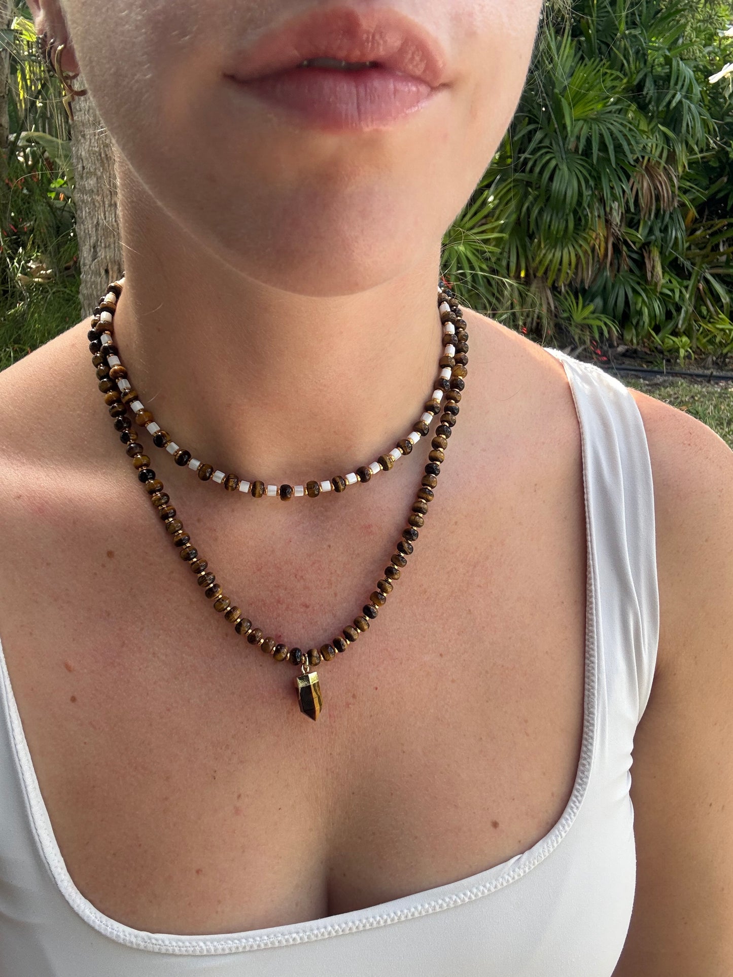 Tiger Eye & Freshwater Shell Layering Necklace