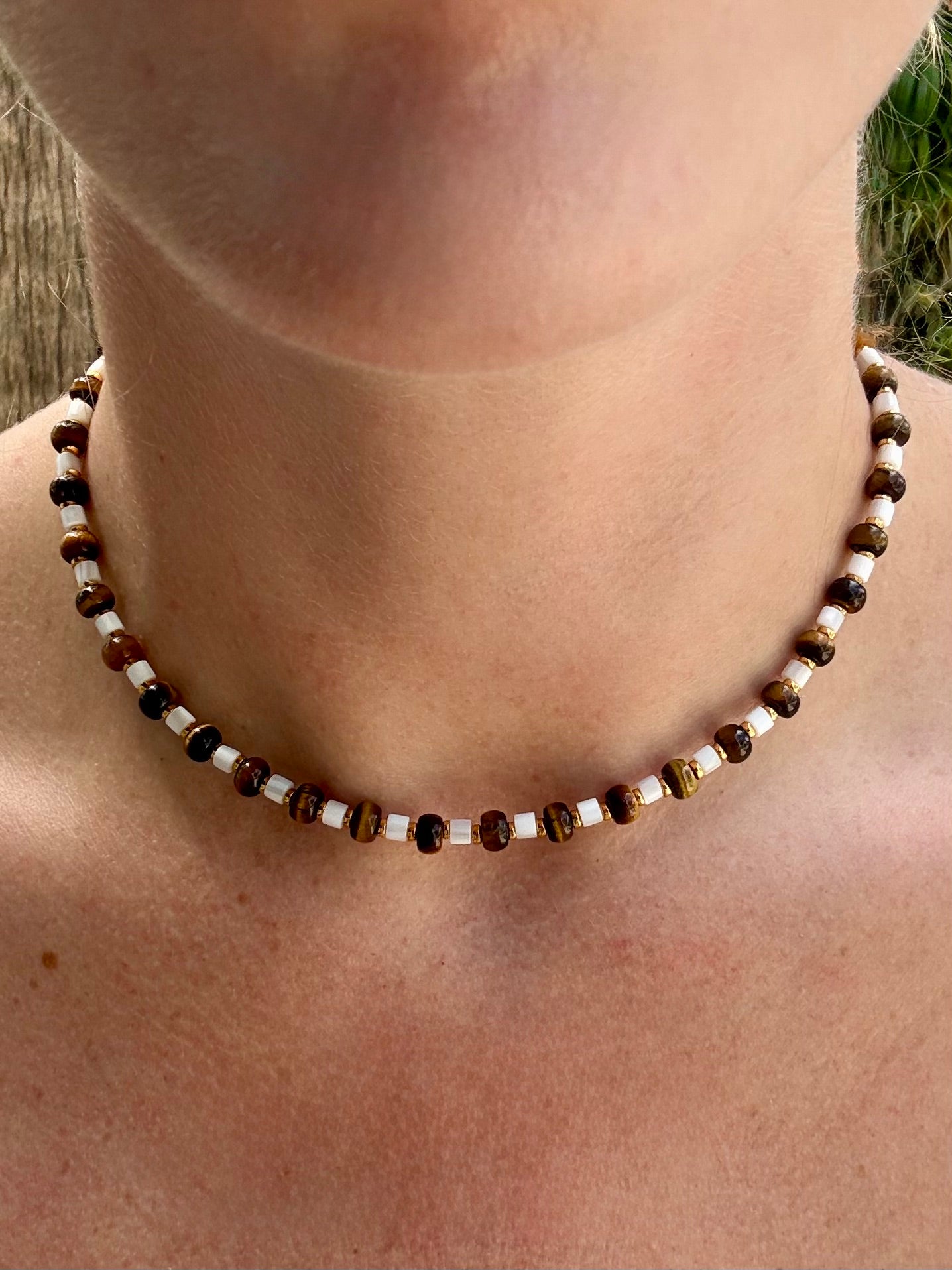 Tiger Eye & Freshwater Shell Layering Necklace