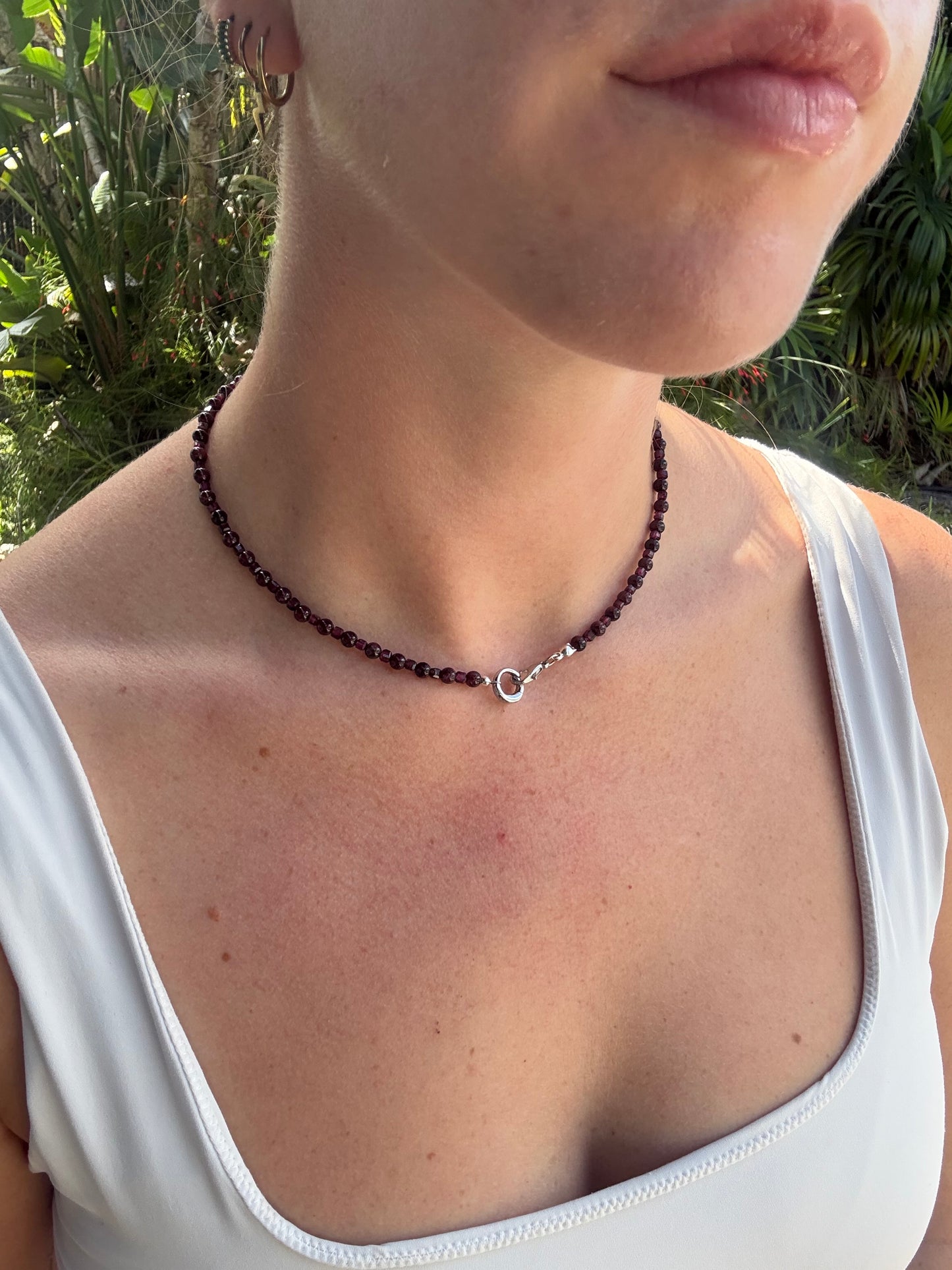 Garnet Layering Necklace with Silver Clasp