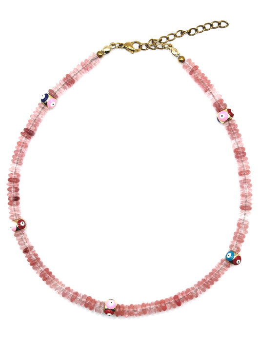 Cherry Quartz Evil Eye Necklace