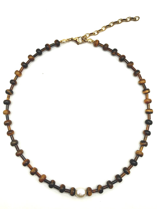 Tiger Eye Pearl Drop Necklace