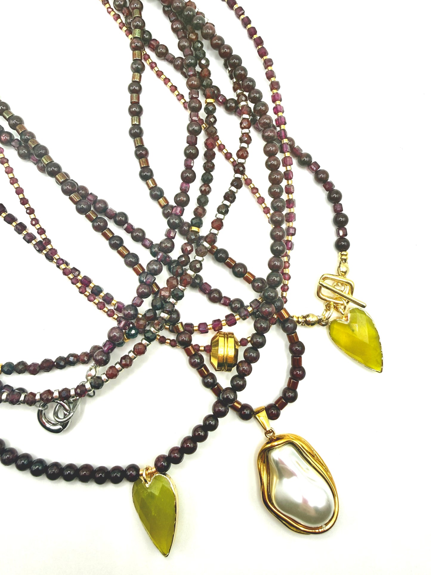 Garnet Pearl Drop Necklace