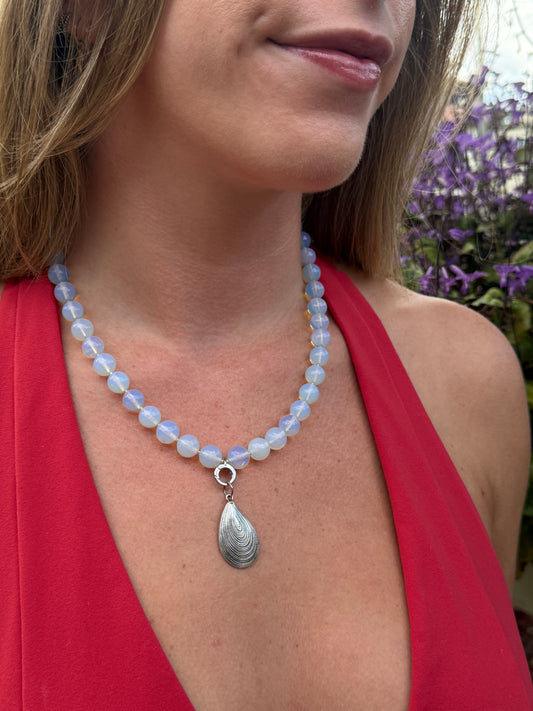 Opalite and Scallop Shell Charm Necklace