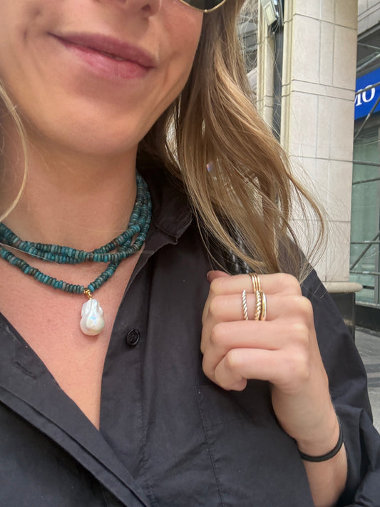 3-Strand Natural Apatite Pearl Drop Necklace