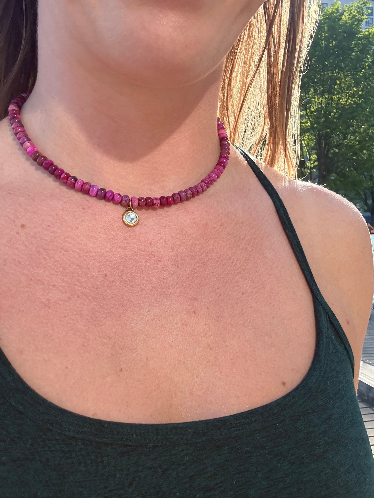 Ruby Crazy Lace Agate Bling Drop Necklace