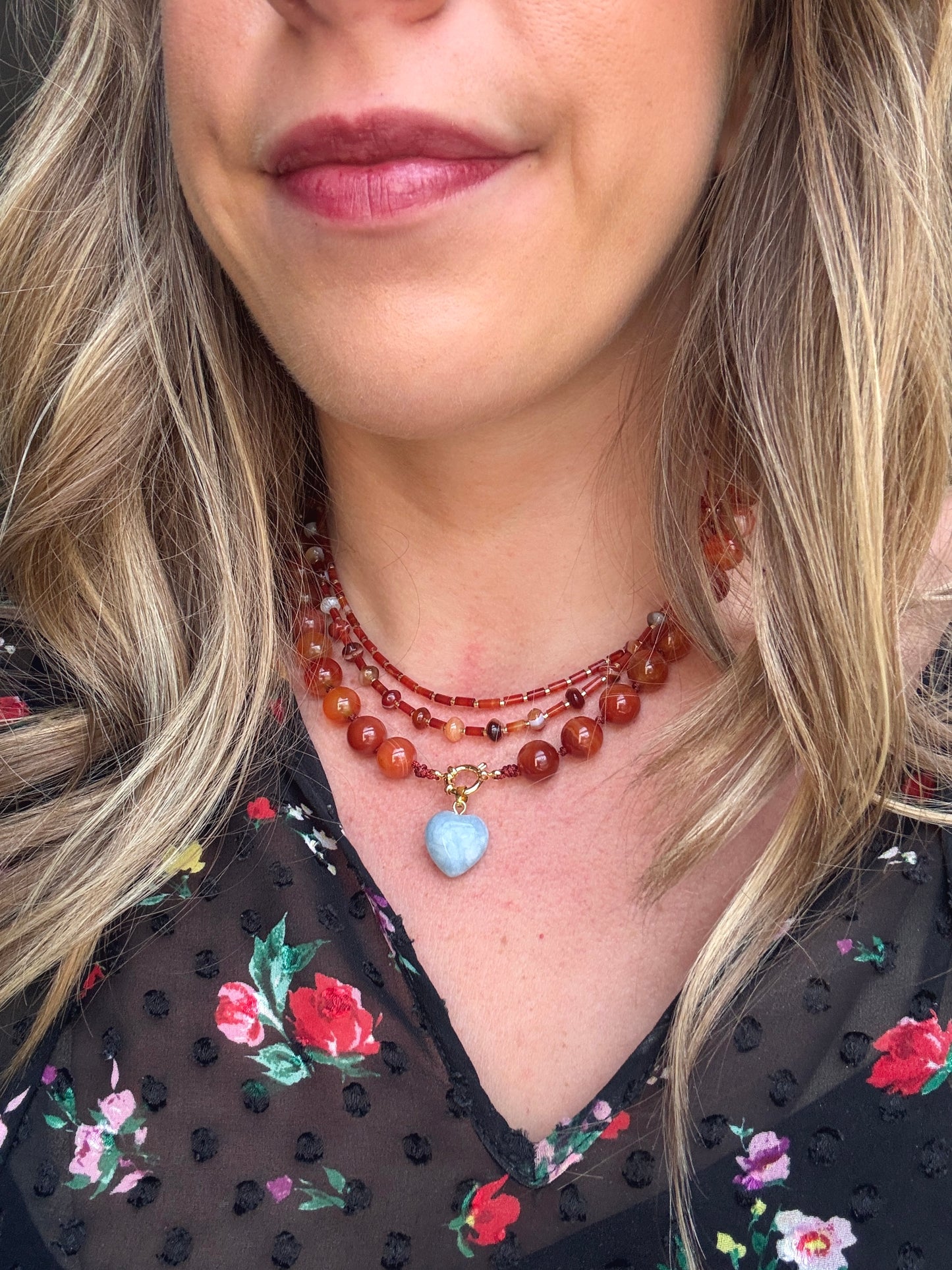 Carnelian Heart Drop Necklace