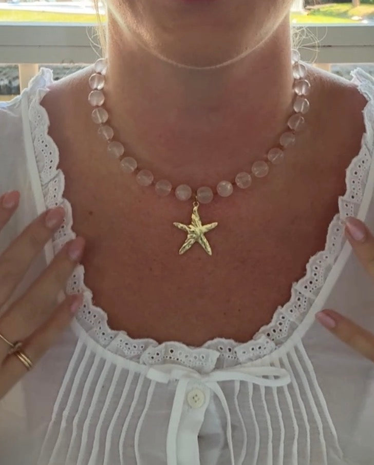 Rose Quartz Starfish Drop Necklace