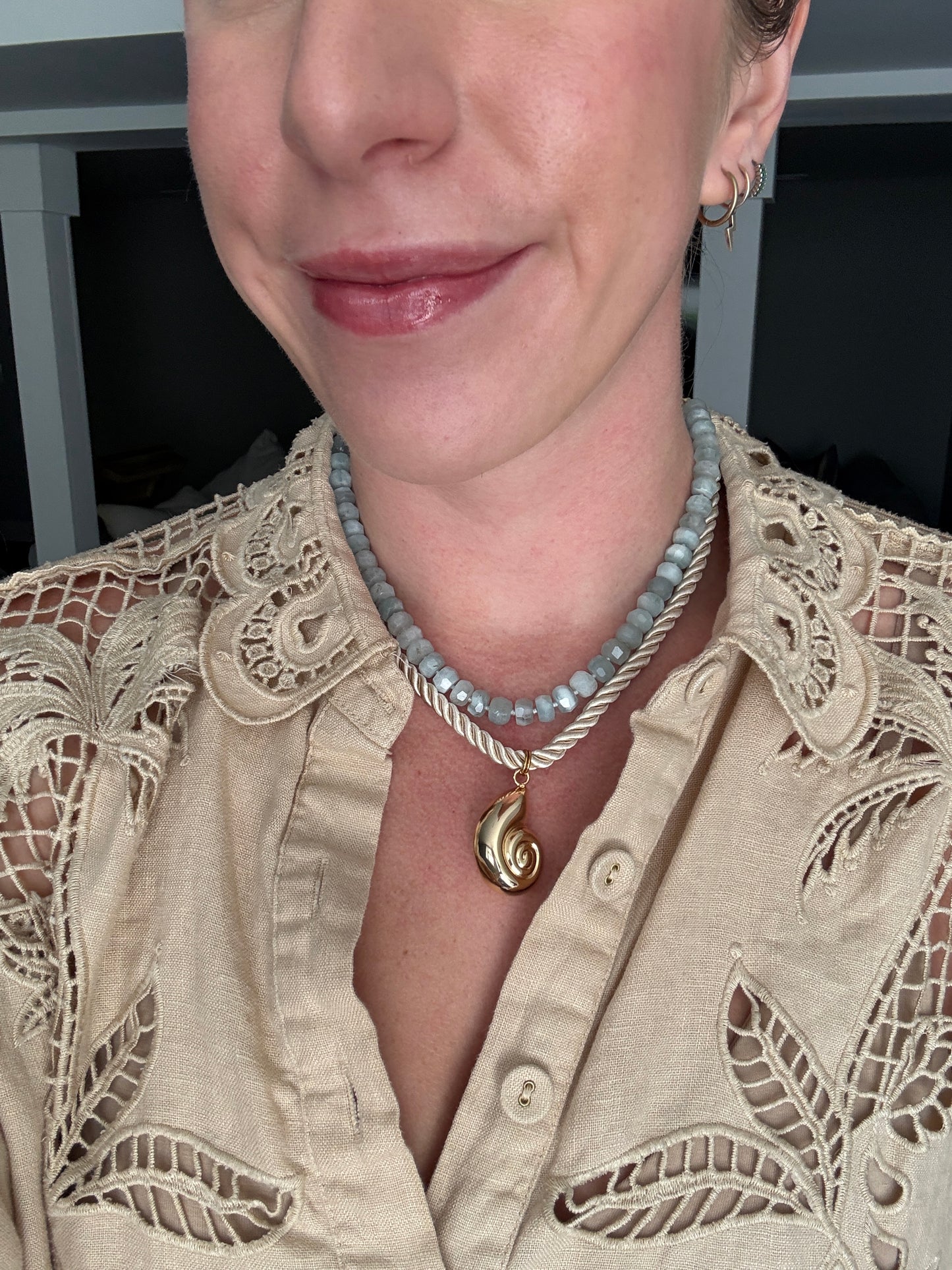 Gold Shell & Silk Rope Necklace