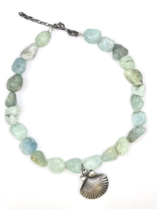 Aquamarine Shell Drop Necklace
