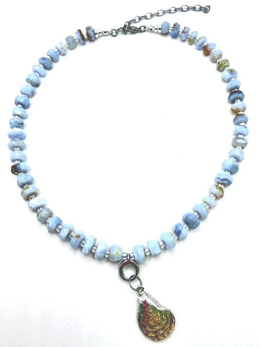 Blue Lace Agate Shell Drop Necklace