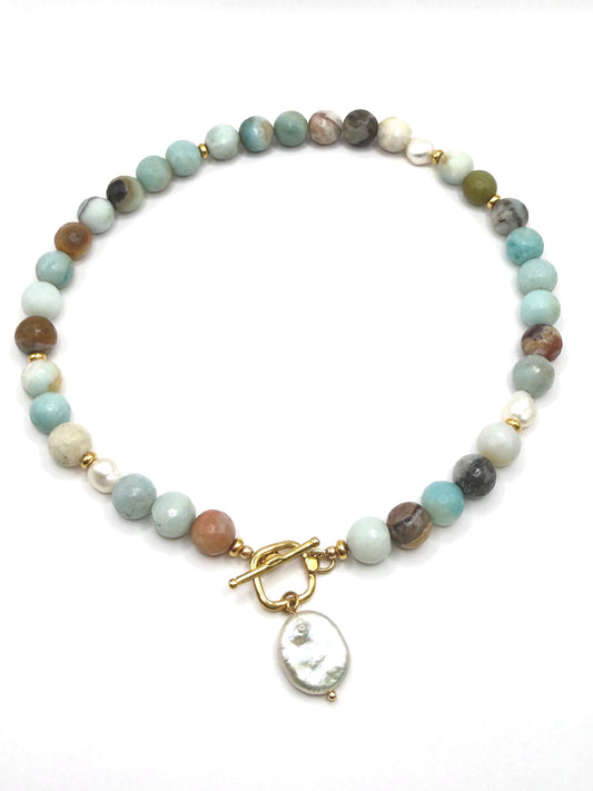 Amazonite Pearl Drop Necklace