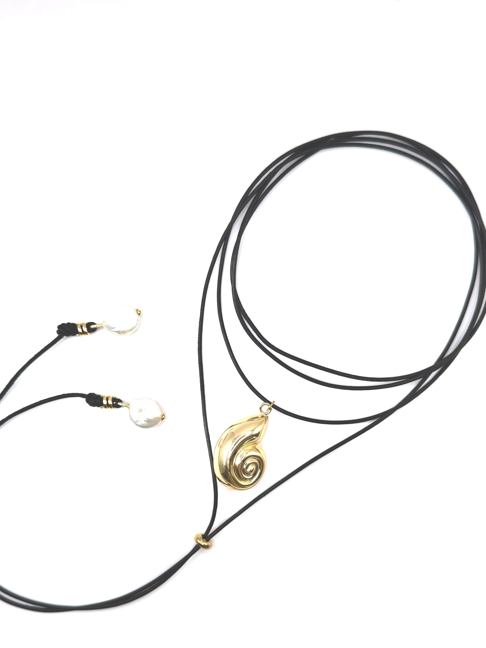 Gold Shell Black Wrap Necklace