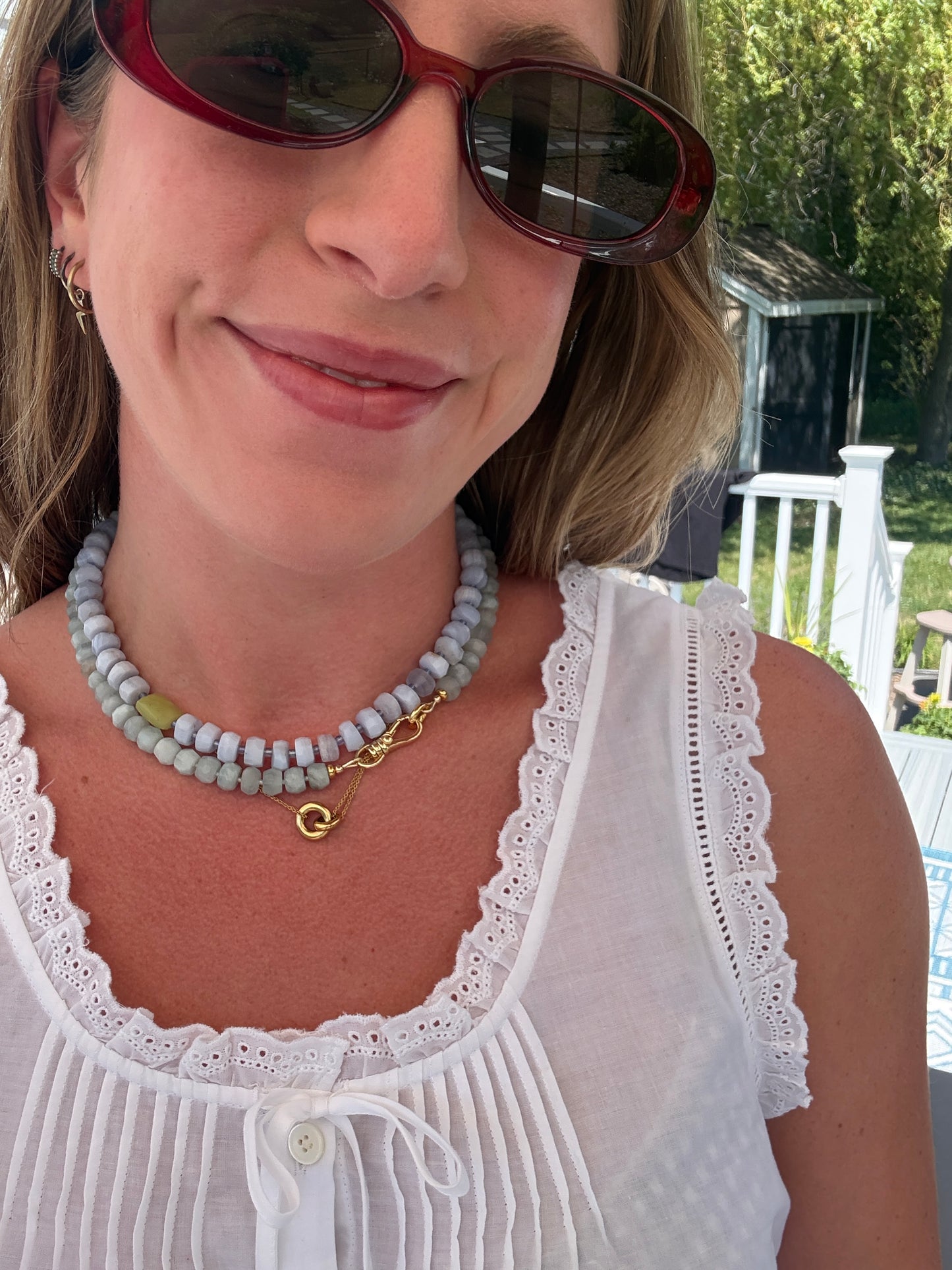 Blue Lace Agate Chunky Accent Necklace