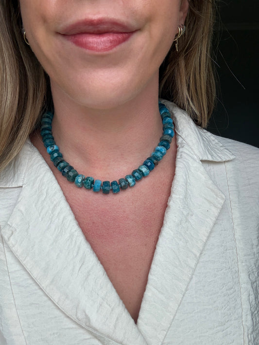 Blue Apatite Chunky Wheel Necklace