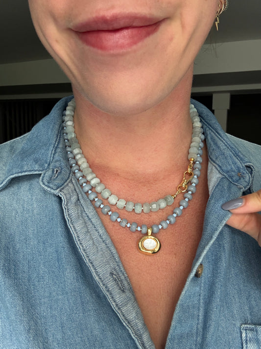 Angelite Pearl Drop Necklace