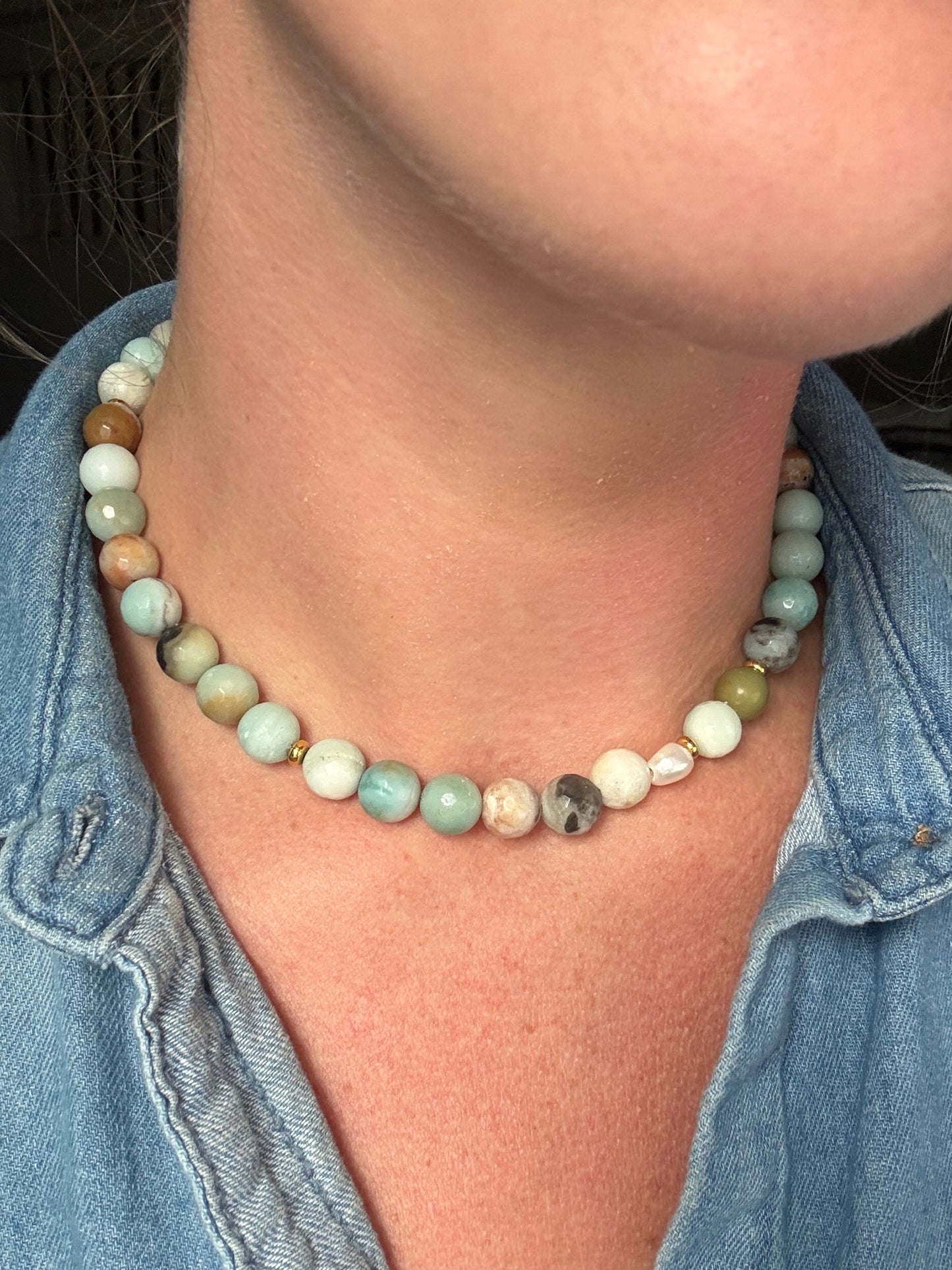 Amazonite Pearl Drop Necklace