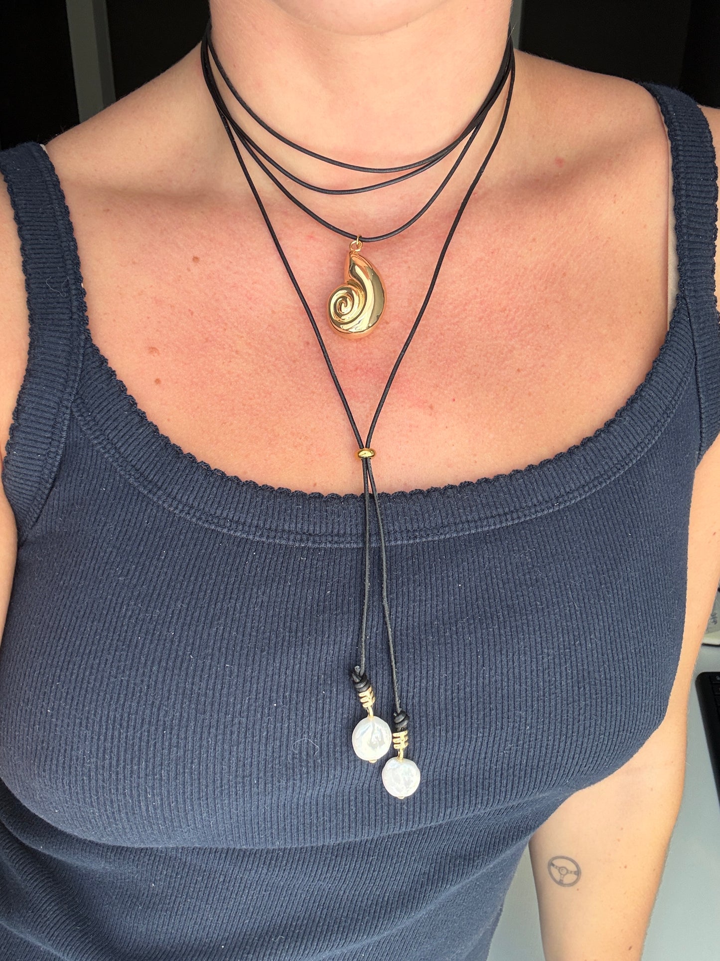 Gold Shell Black Wrap Necklace