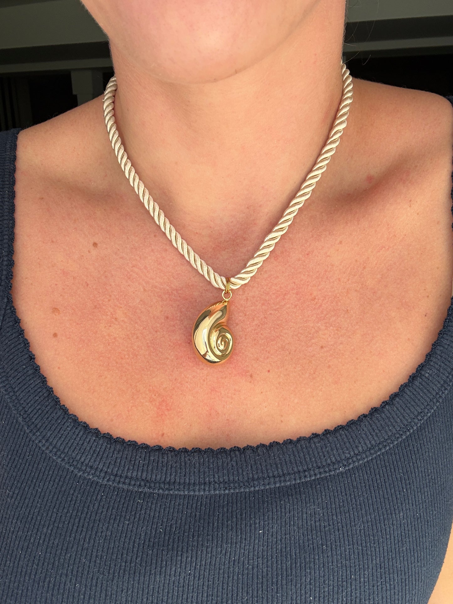 Gold Shell & Silk Rope Necklace
