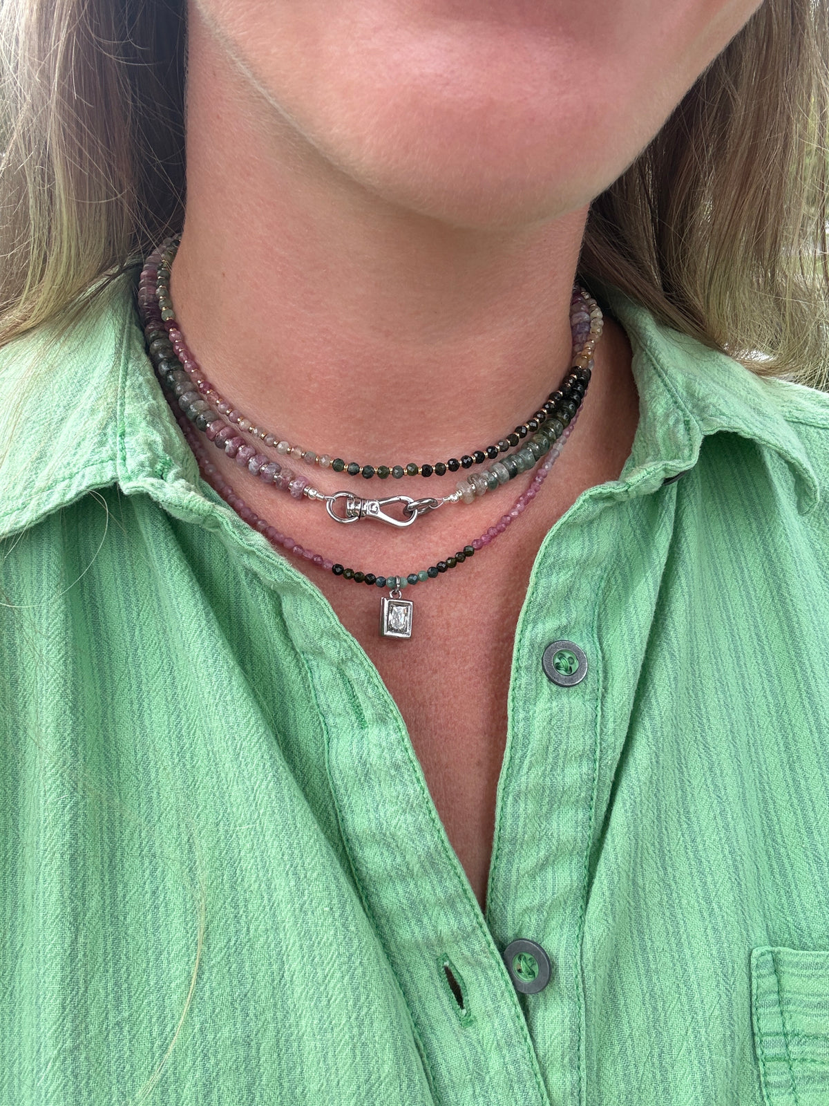 Watermelon Tourmaline & Silver Chunky Layering Necklace