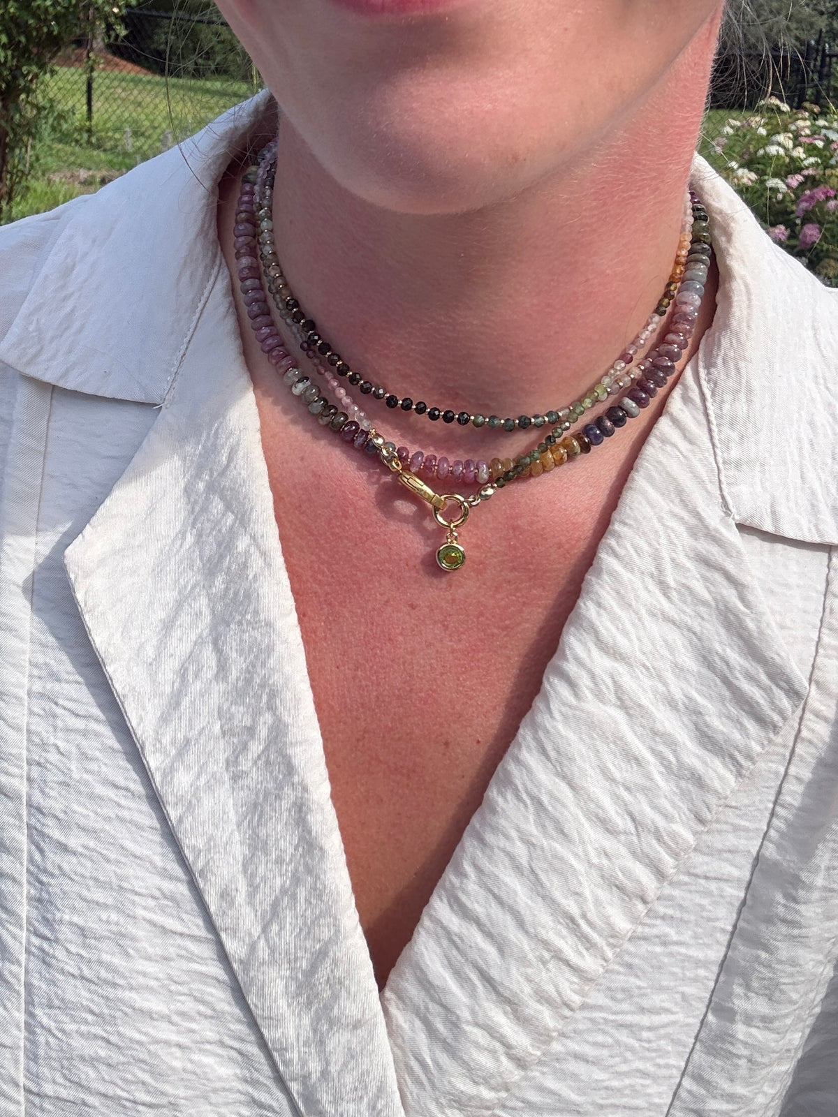 Watermelon Tourmaline & Gold Chunky Layering Necklace