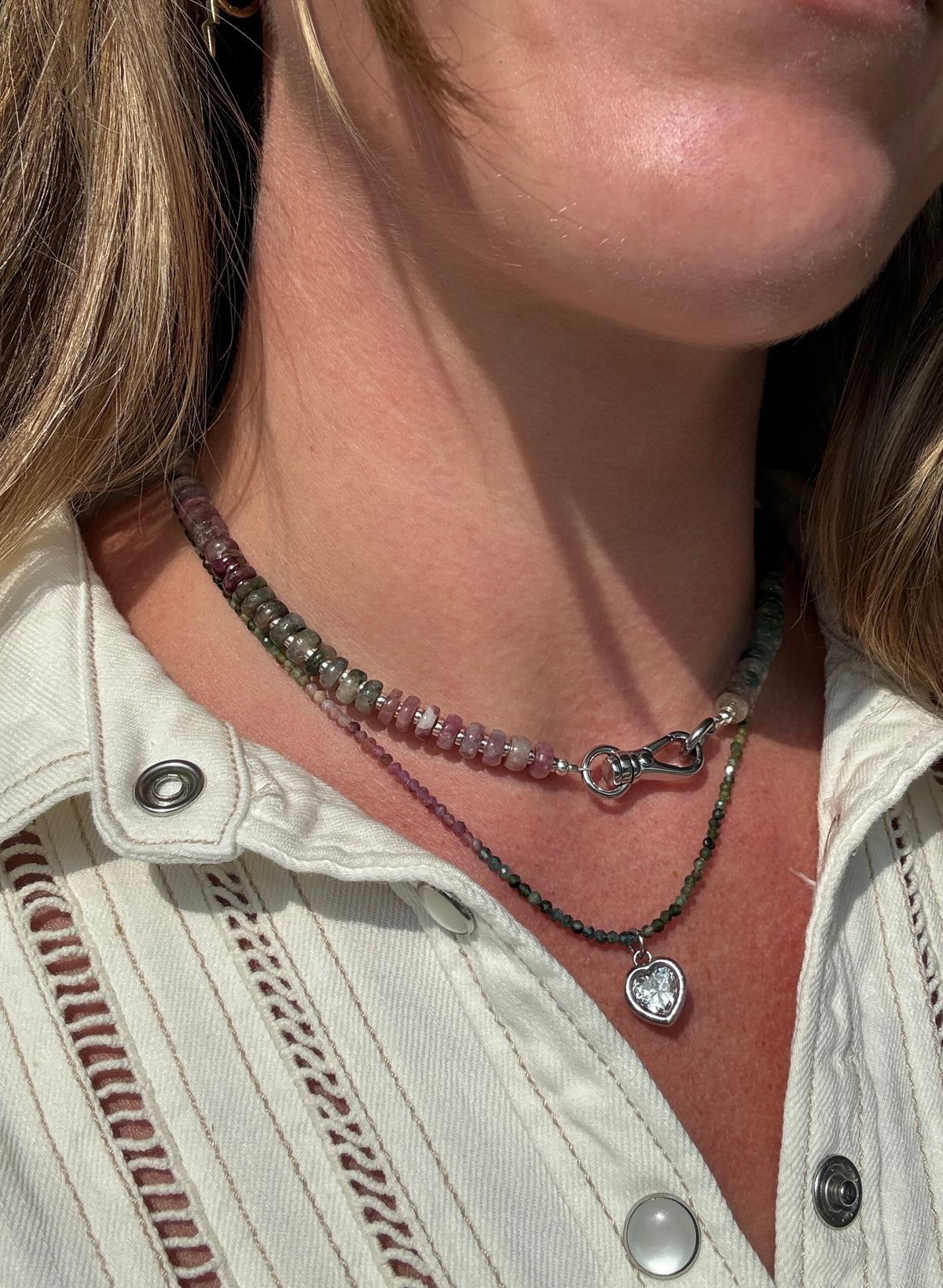 Watermelon Tourmaline & Silver Chunky Layering Necklace
