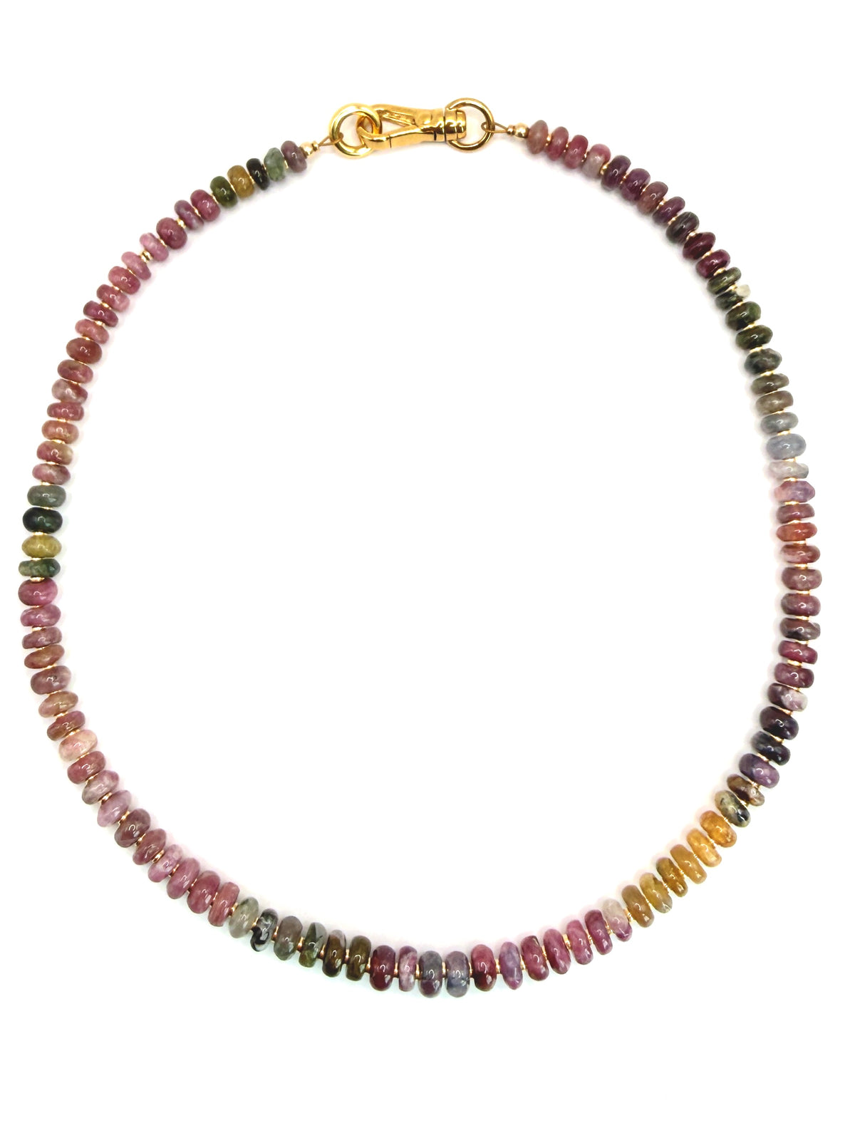 Watermelon Tourmaline & Gold Chunky Layering Necklace