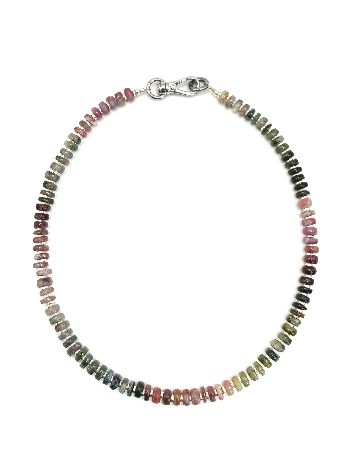 Watermelon Tourmaline & Silver Chunky Layering Necklace