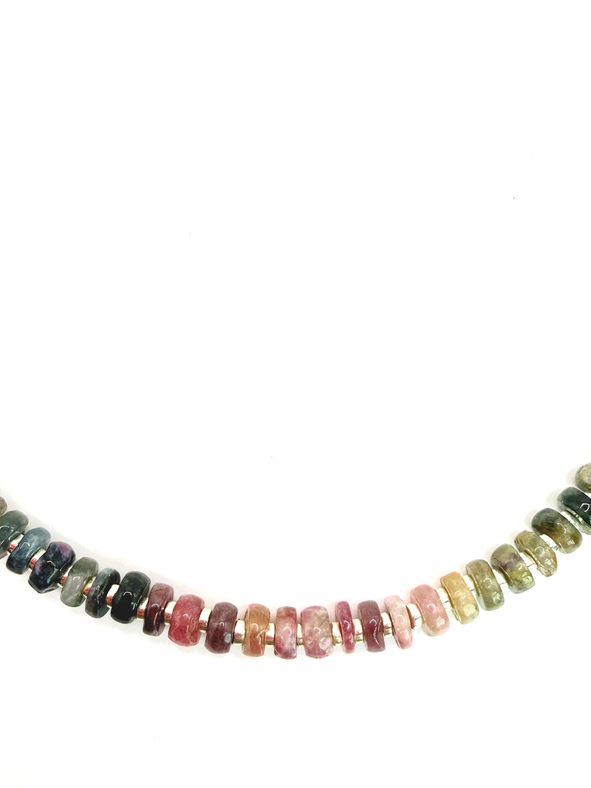 Watermelon Tourmaline & Silver Chunky Layering Necklace