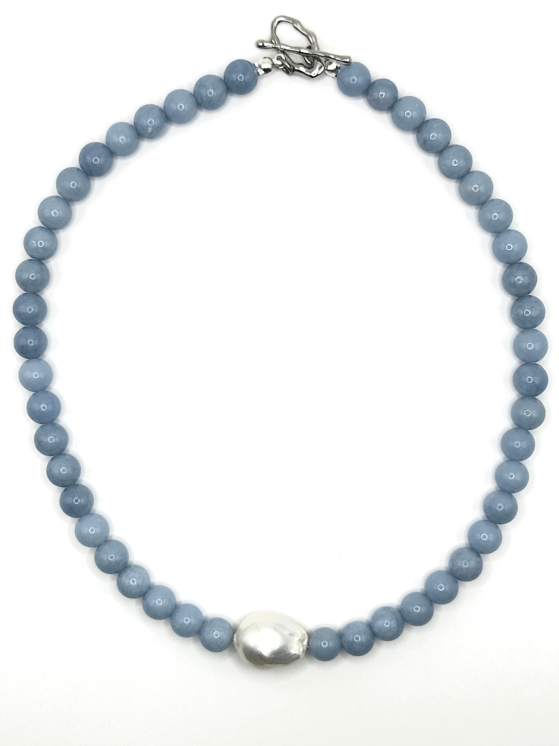 Pearl Drop - Natural Blue Angelite Rounds