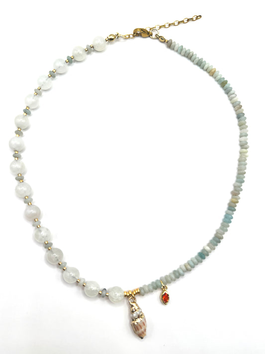 Shell Drop - Black Gold Amazonite & Moonstone