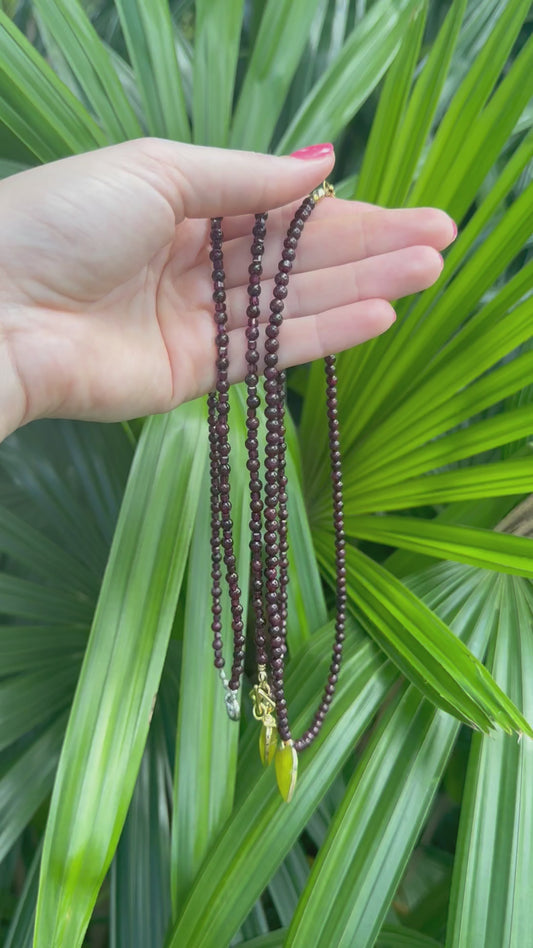Garnet & Serpentine Heart Drop Necklace